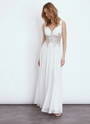 Floral Beaded Chiffon Gown