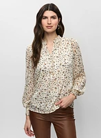 Split Neck Floral Print Blouse