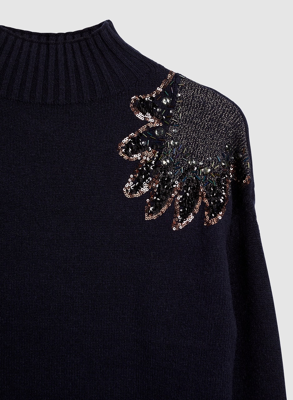 Sequin Detail Mock Neck Sweater