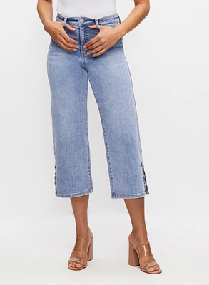 Rhinestone Detail Denim Capris