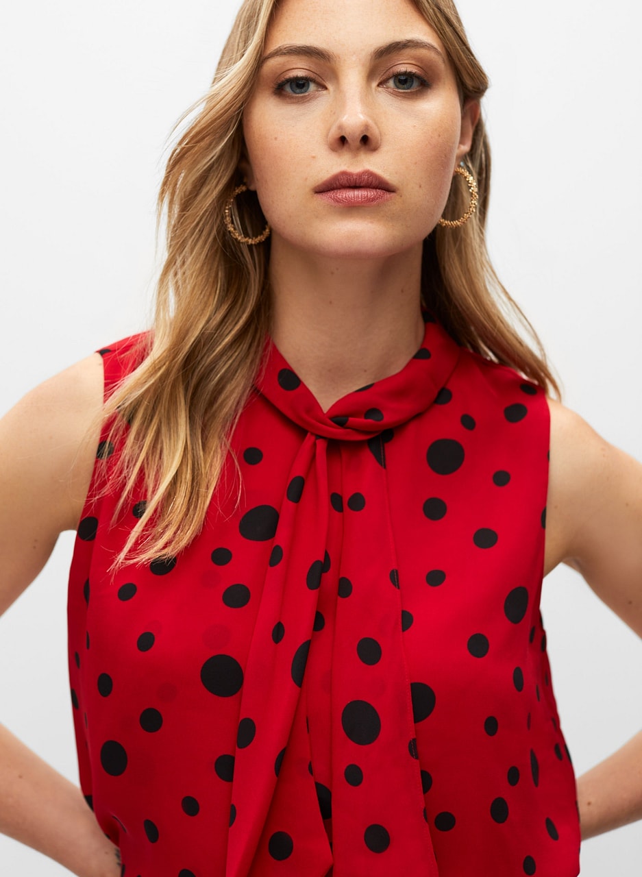 Polka Dot Tie Detail Blouse