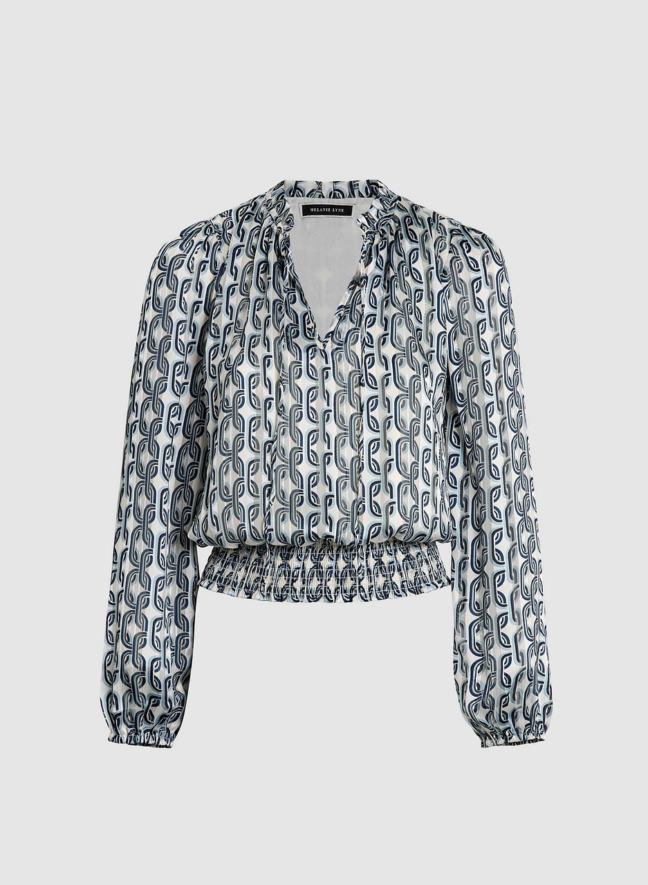 Chain Print Split Neck Blouse