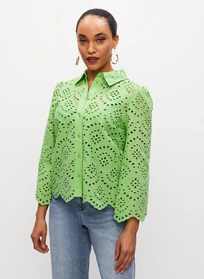 Eyelet Button Front Blouse