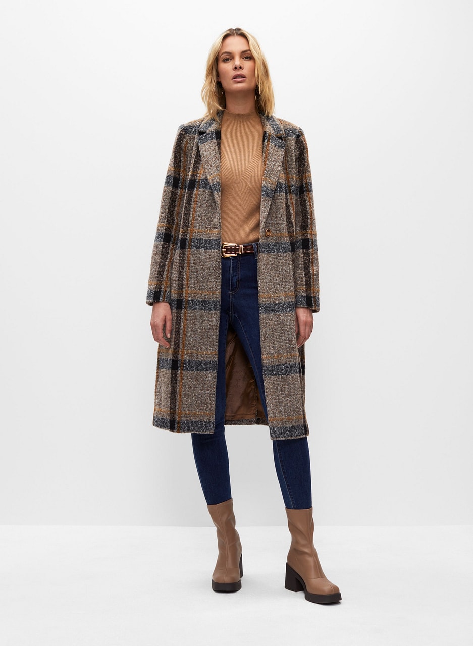 Plaid Wool Blend Coat