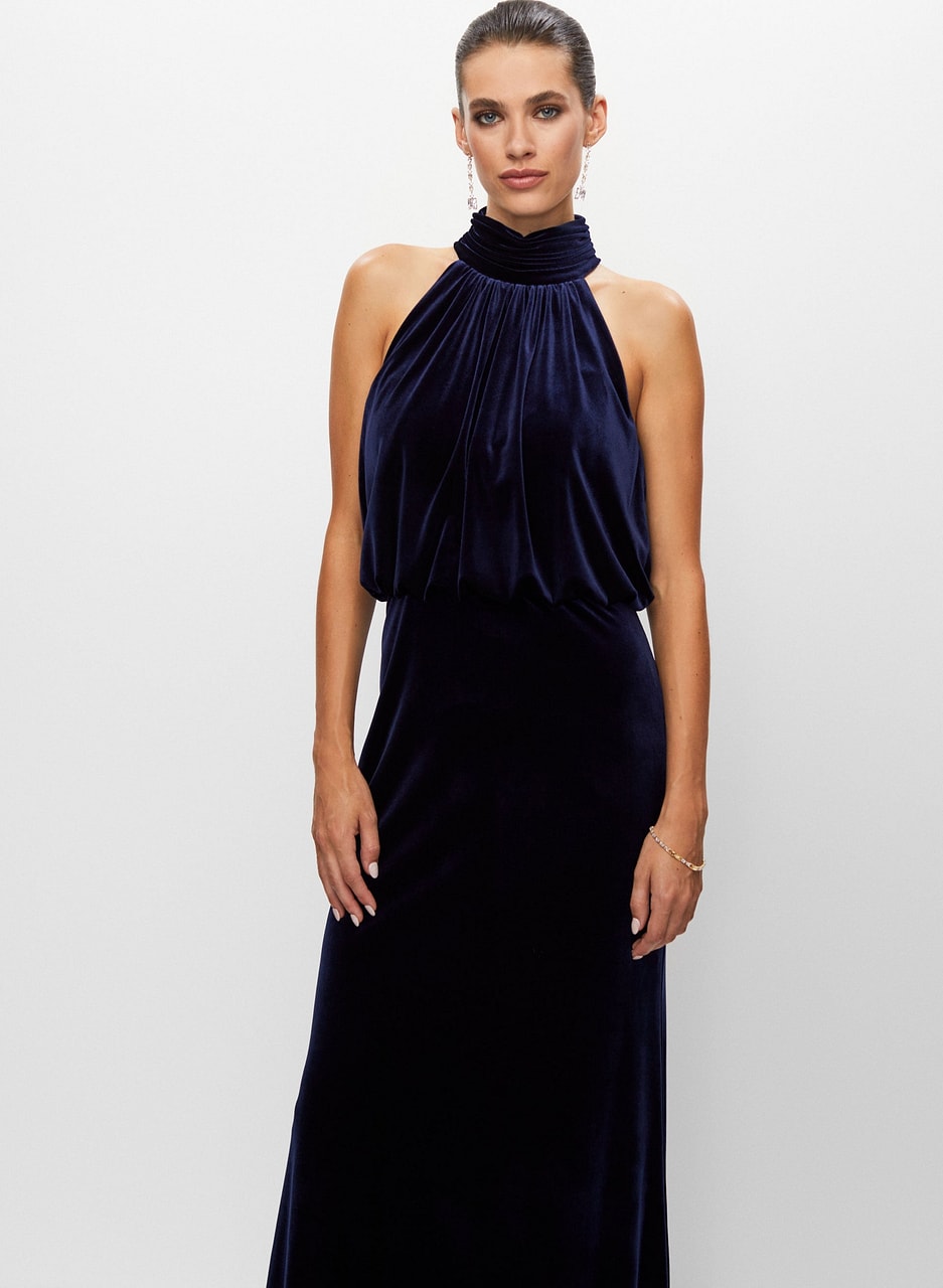 Halter Neck Velvet Dress