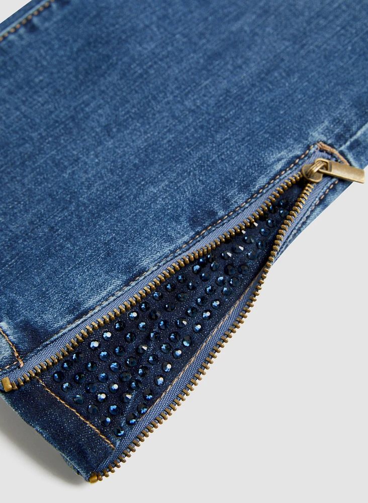 Zipper Detail Denim Capris