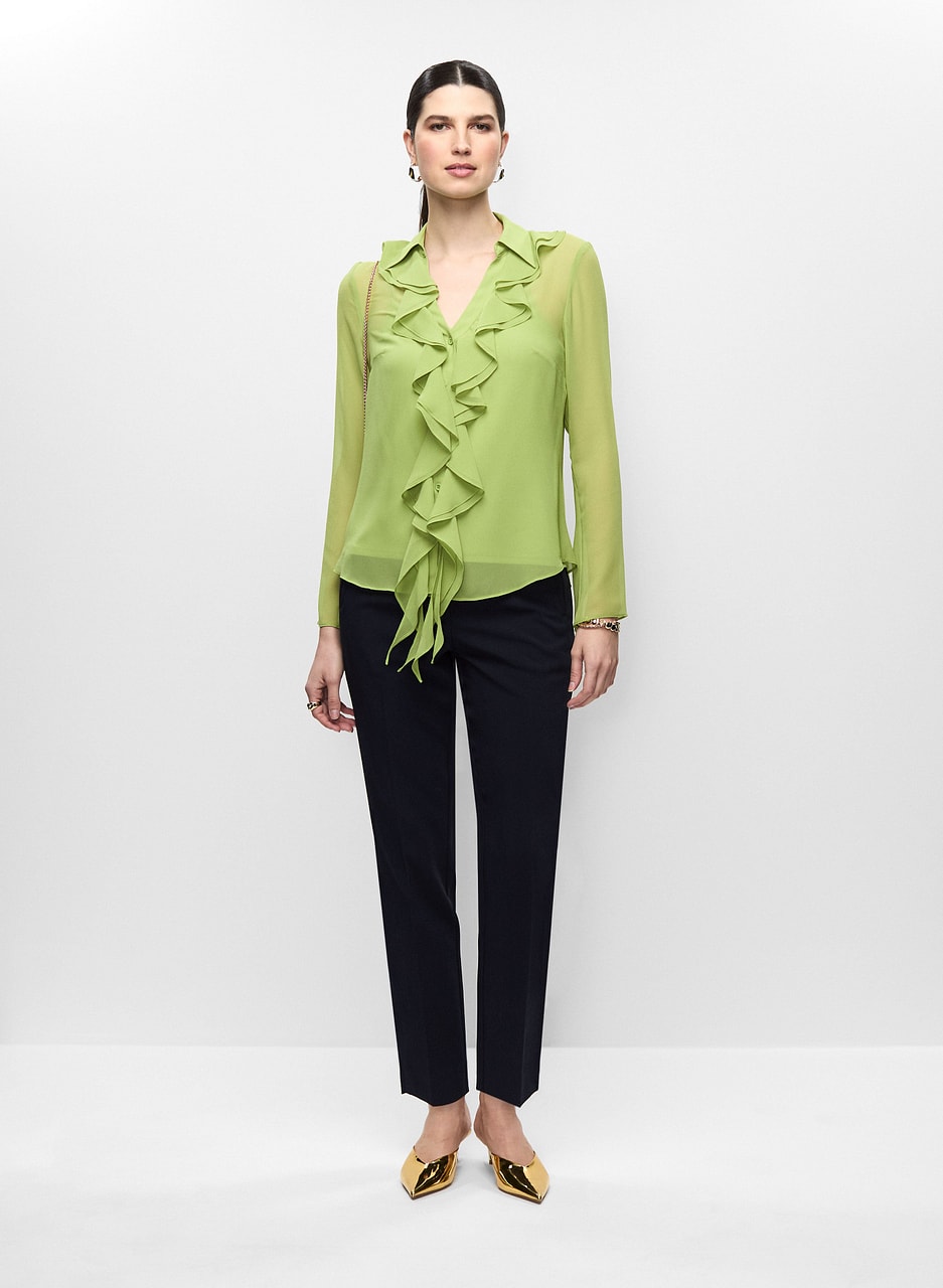 Ruffled Chiffon Shirt & Slim Leg Pants