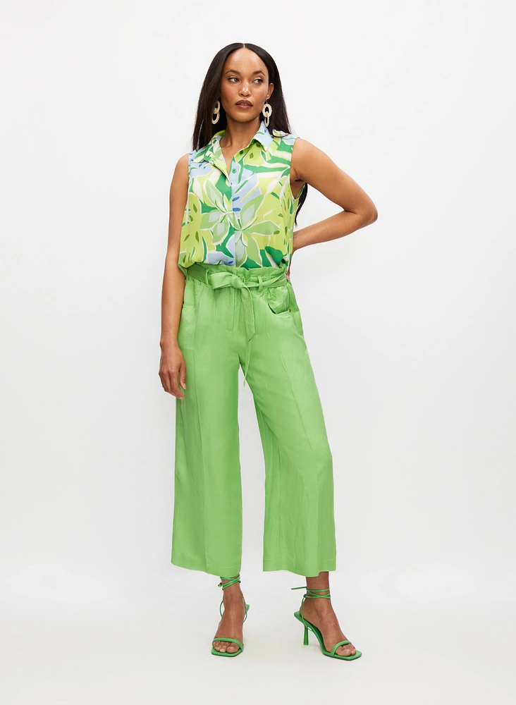 Linen-Blend Paperbag Culotte Pants