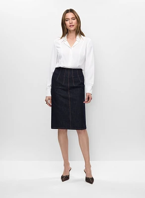 Button Front Blouse & Denim Pencil Skirt