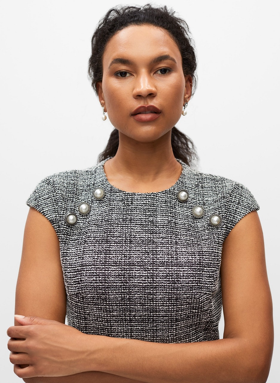 Pearl Detail Boucle Dress