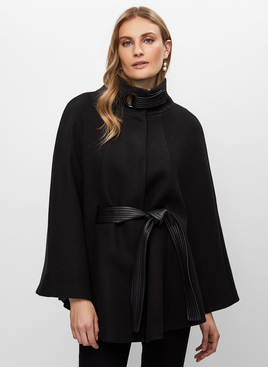 Belted Wool-Blend Cape