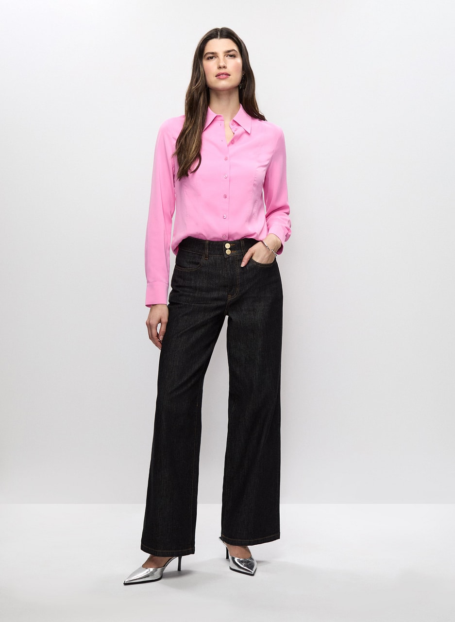 Button Front Blouse & Wide Leg Jeans