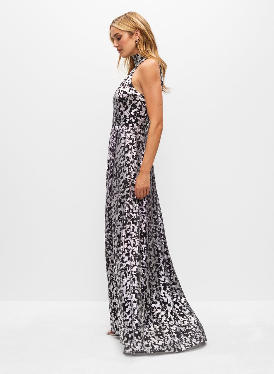 Metallic Printed High Slit Gown