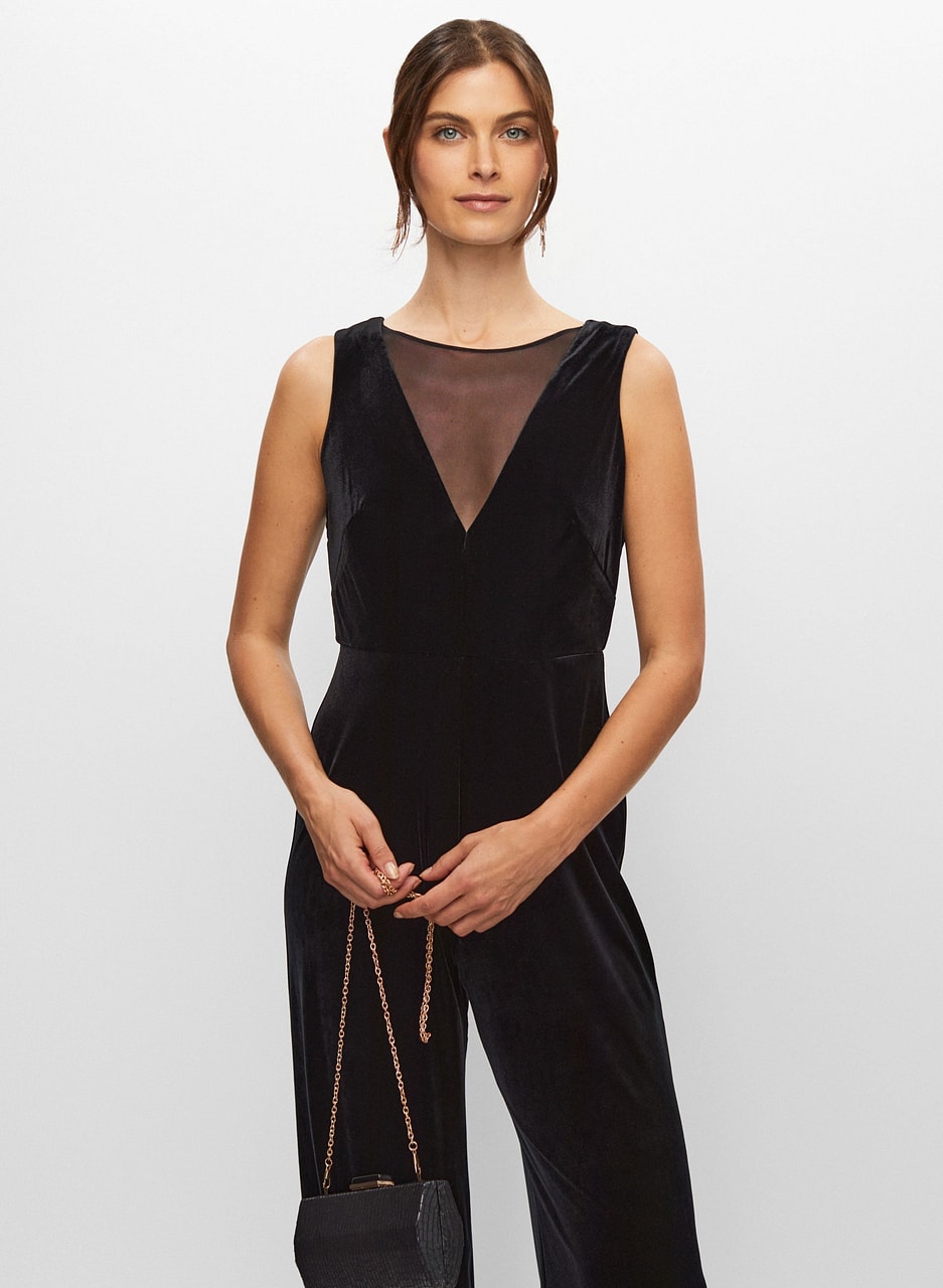 Velvet Mesh Detail Jumpsuit