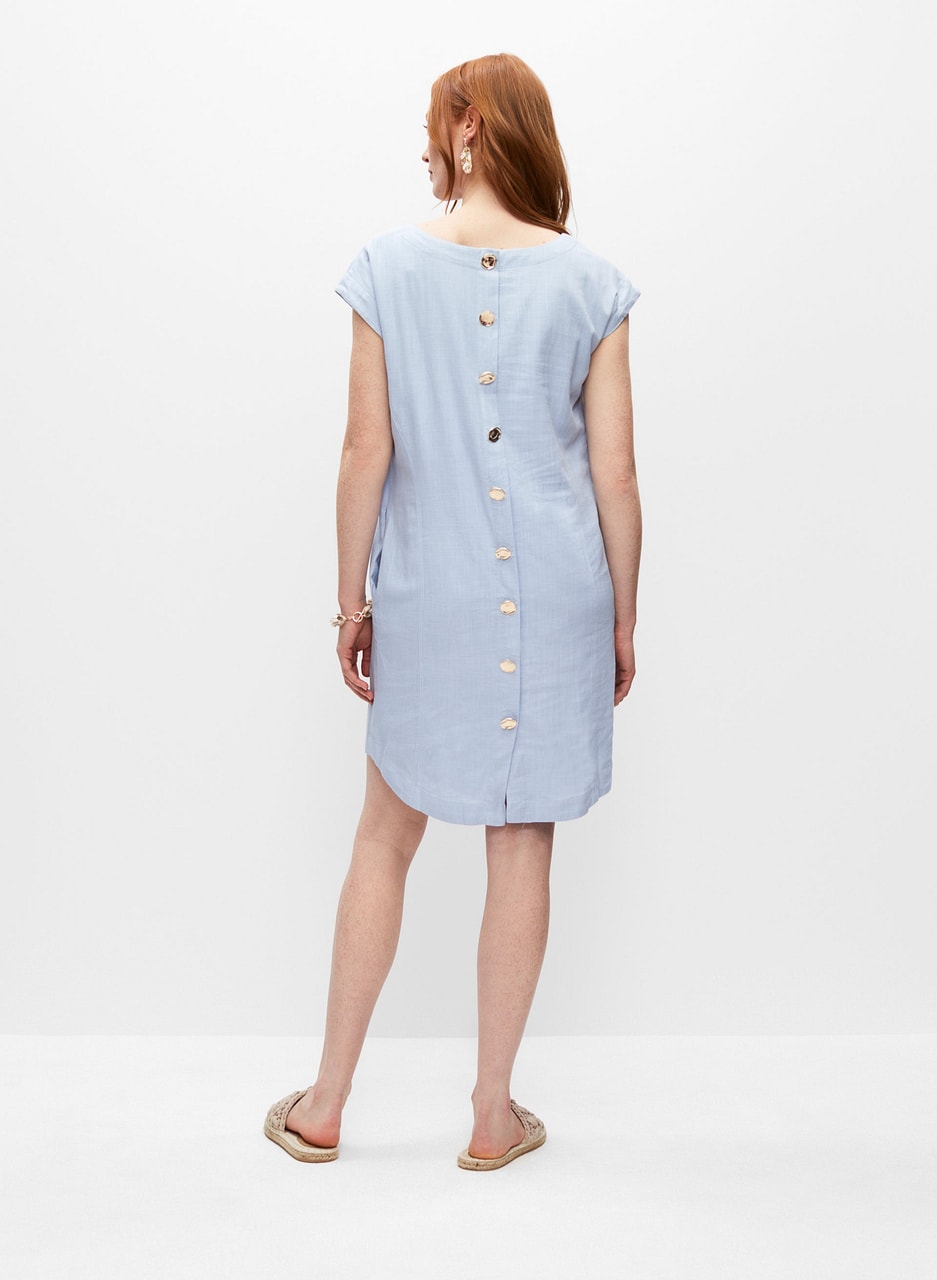 Button Back Linen Blend Dress