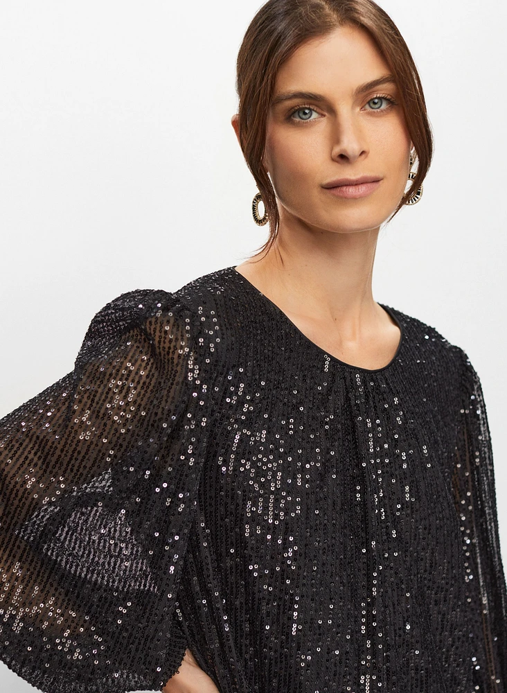 Bouffant Sleeve Sequin Dress