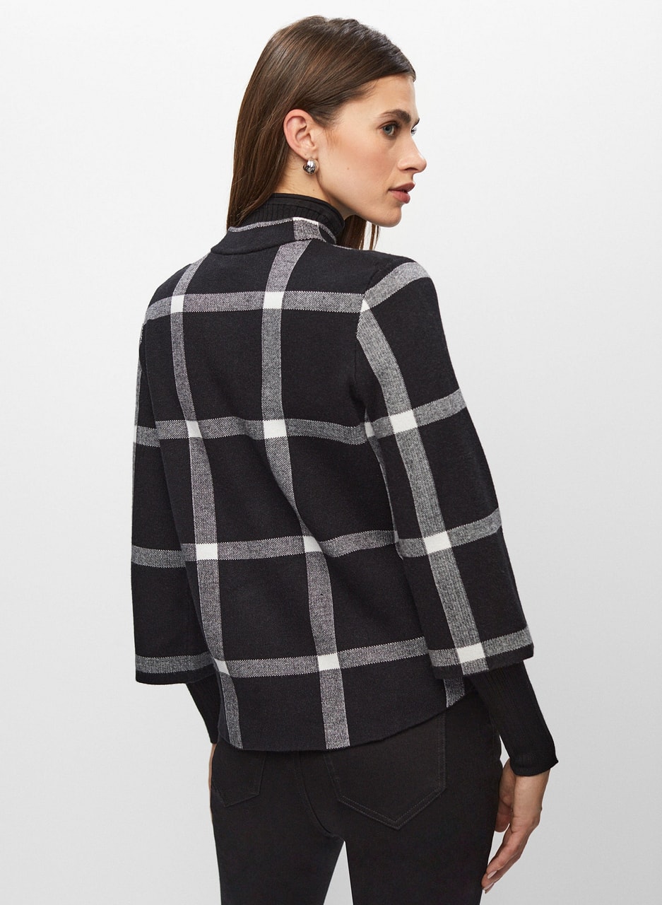 Plaid Motif Button Detail Coatigan