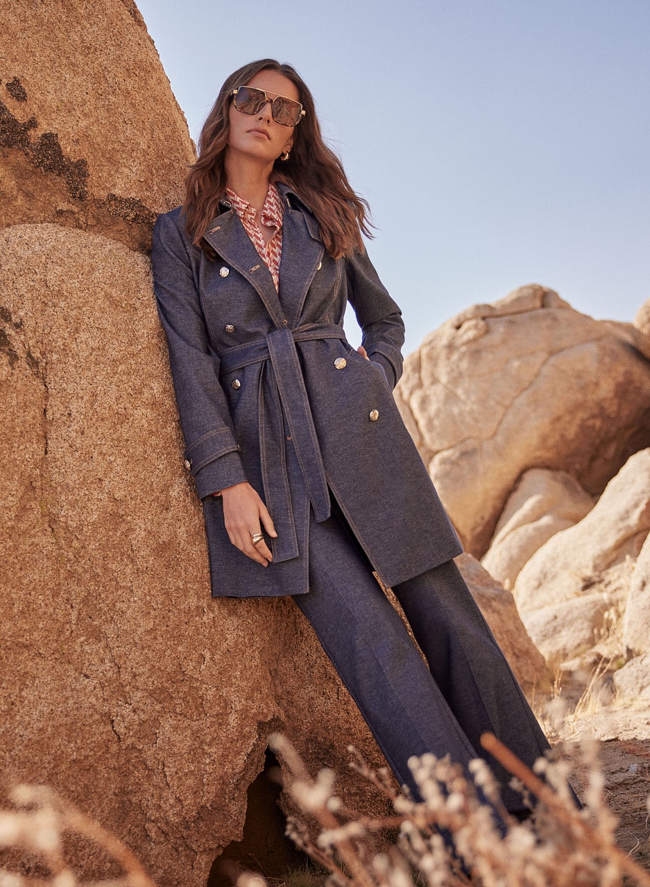 Double-Breasted Denim Trench Coat