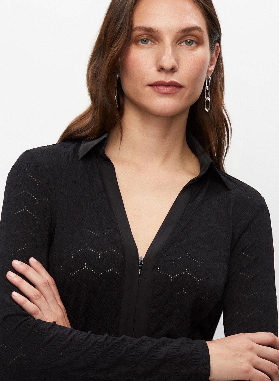 Jacquard Zip Front Top