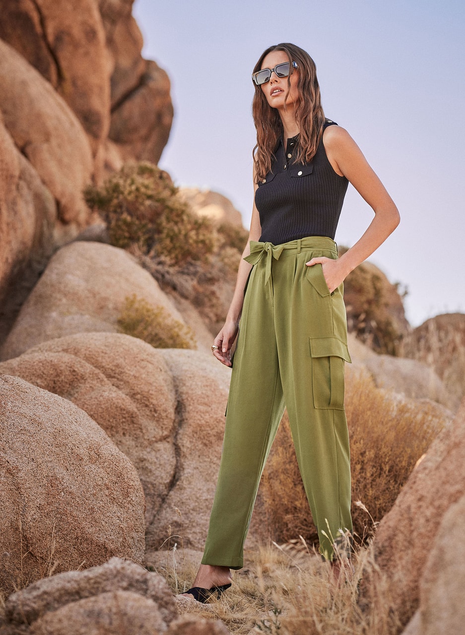 Tie Waist Cargo Pants