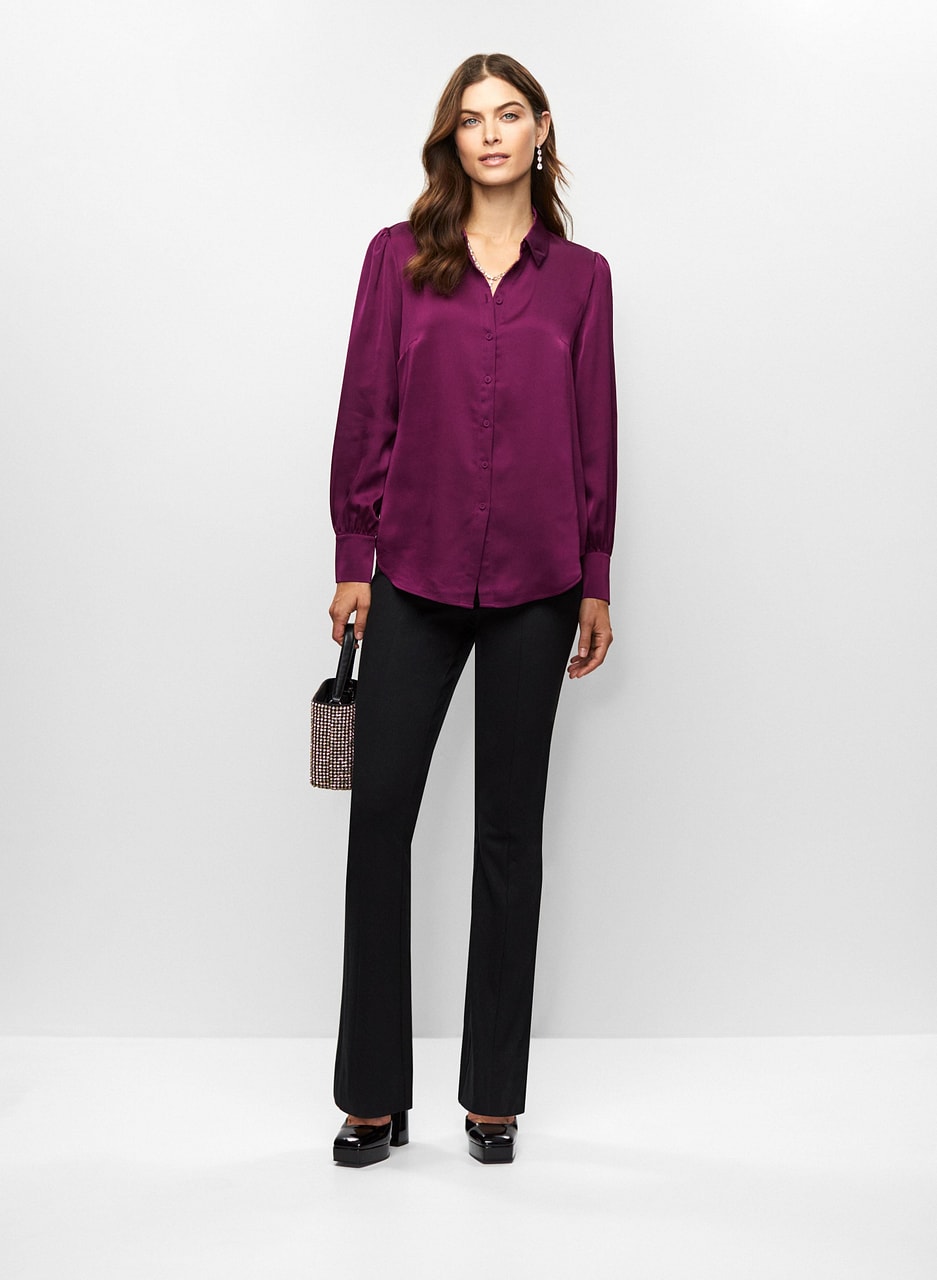 Satin Blouse & Flare Leg Pants