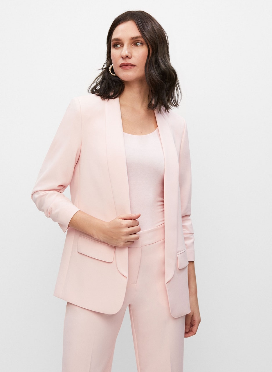 Gathered Sleeve Shawl Collar Blazer