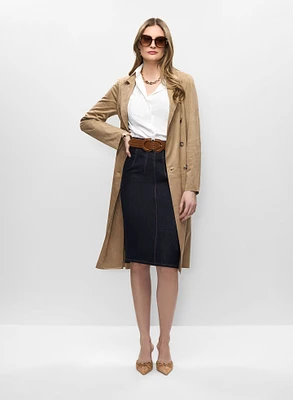 Faux Suede Trench & Denim Skirt