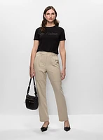 Slogan T-Shirt & Ruffle Waist Pull-On Pants