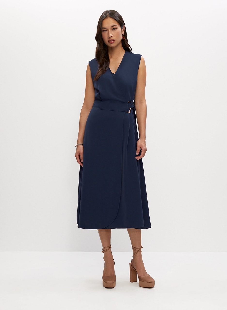 Belted Buckle Detail Midi Dress