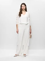 Long Knit Cardigan & Satin Waist Wide Leg Pants