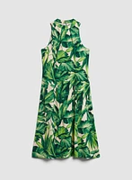 Leaf Print Halter Midi Dress