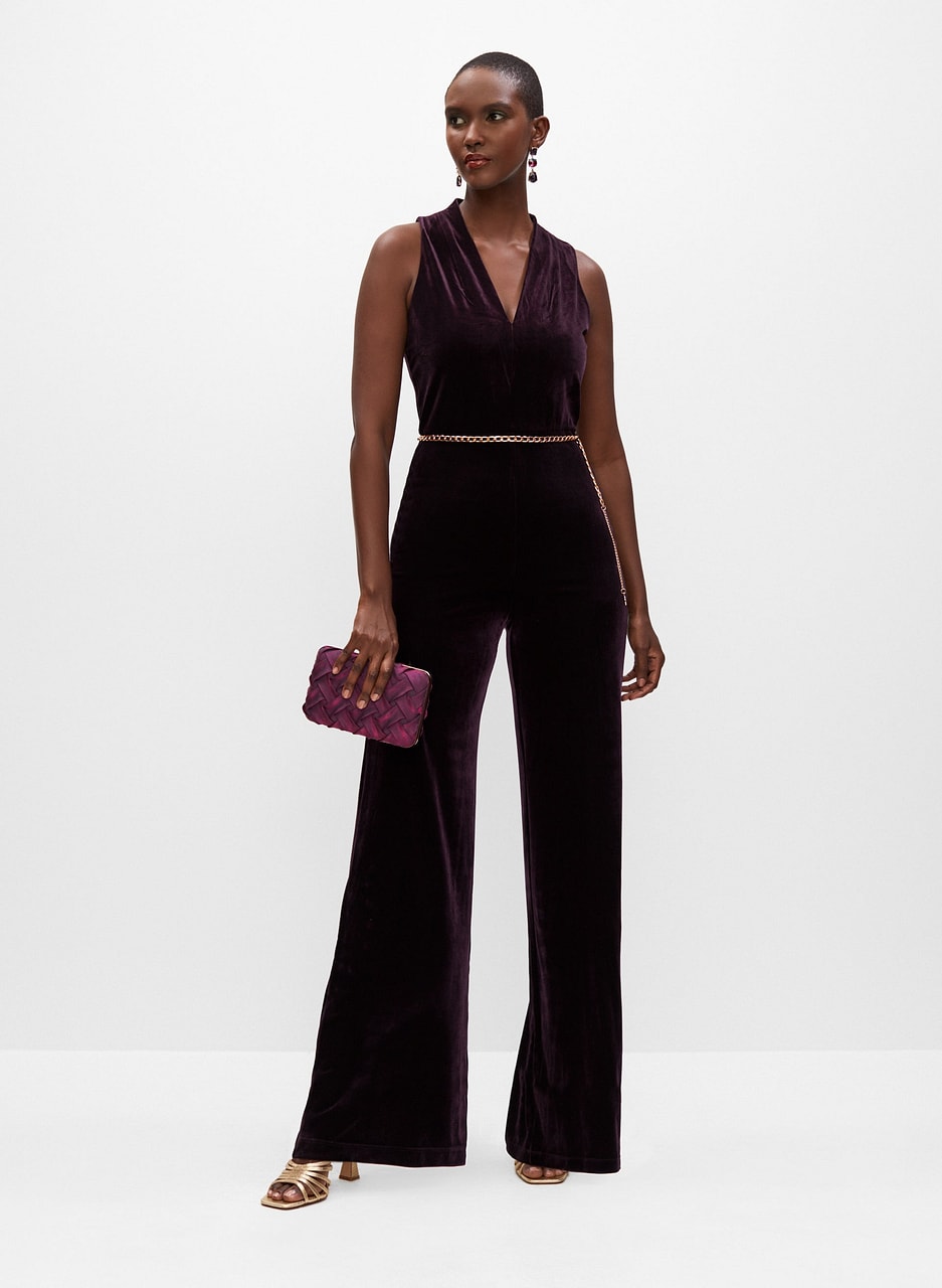 Velvet Belt Detail Jumpsuit