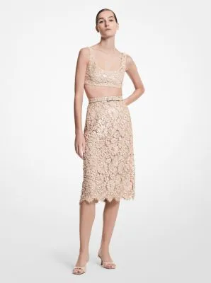Hand-Embroidered Paillette Floral Lace Skirt