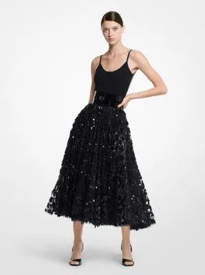 Hand-Embroidered Paillette Tulle Circle Skirt