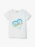 Stretch Cotton Sequined Logo Heart T-Shirt