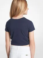 Logo Stretch Cotton Ruched Cropped T-Shirt