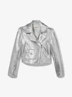 Metallic Faux Leather Moto Jacket