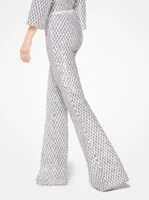 Geometric Sequined Stretch-Tulle Flared Pants