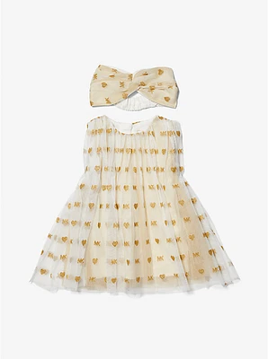 Embellished Logo Tulle Dress and Headband Baby Set