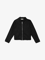 Embellished Stretch Knit Zip-Up Jacket