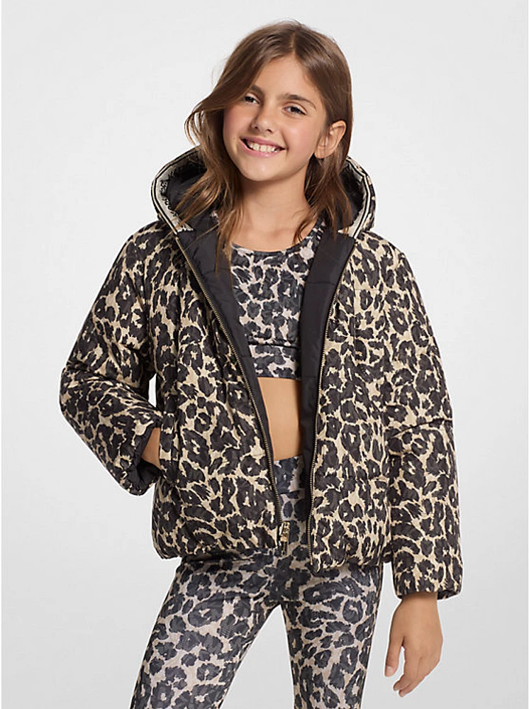 Reversible Leopard Logo Puffer Jacket