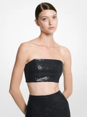 Hand-Embroidered Sequin Double Crepe Sablé Bandeau