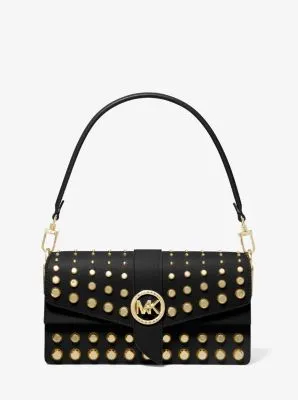 Greenwich Medium Studded Saffiano Leather Convertible Shoulder Bag