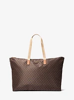 Jet Set Travel Large Signature Logo Print Woven Tote Bag