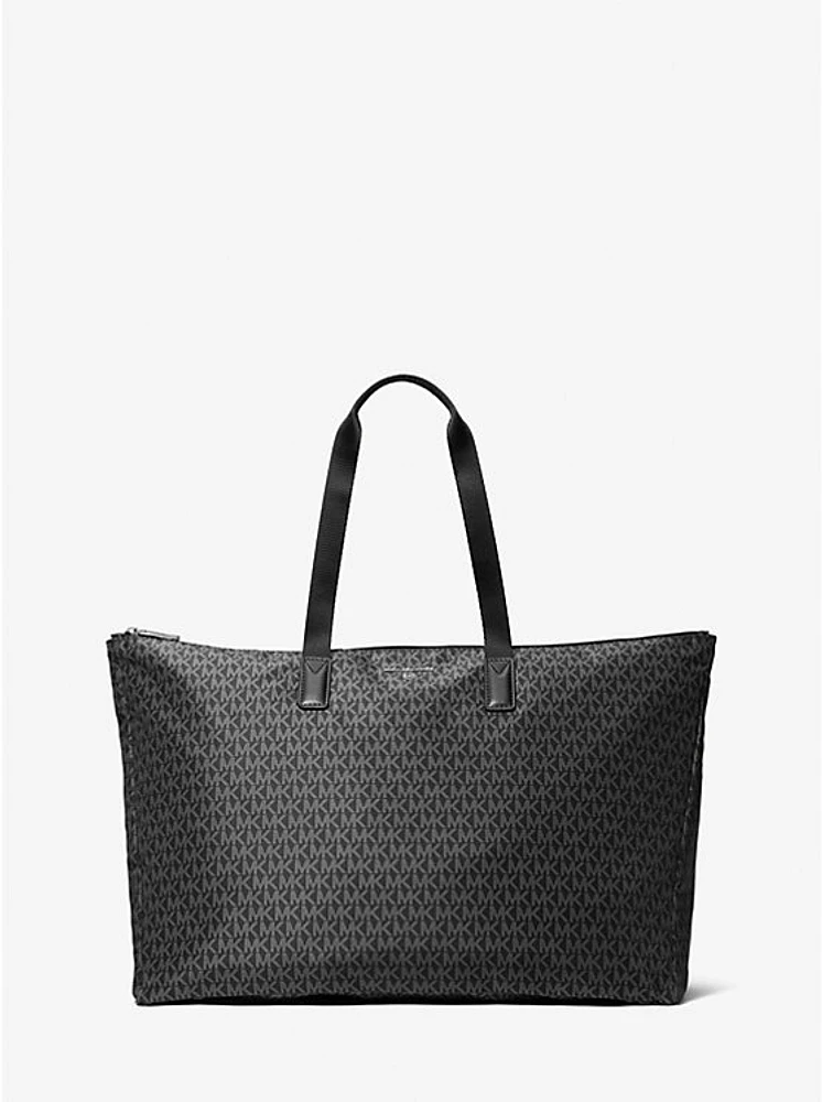 Jet Set Travel Large Signature Logo Print Woven Tote Bag