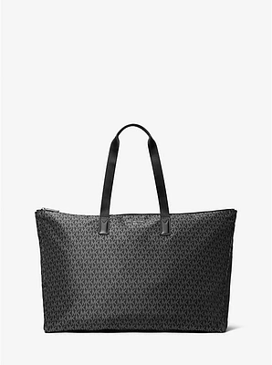 Jet Set Travel Large Signature Logo Print Woven Tote Bag