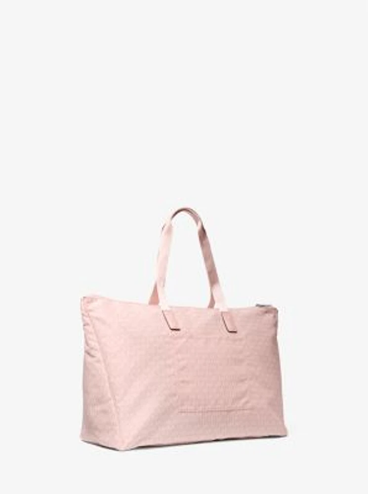 Jet Set Travel Large Signature Logo Print Woven Tote Bag