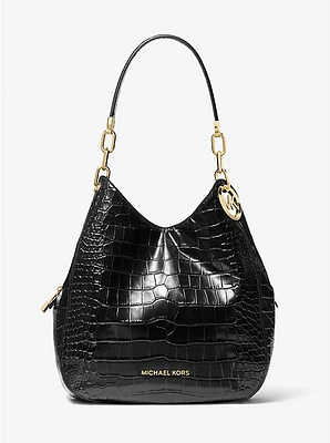 Lillie Large Crocodile Embossed Leather Shoulder Bag