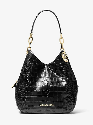 Lillie Large Crocodile Embossed Leather Shoulder Bag