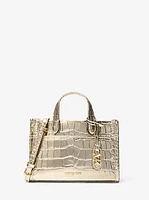 Gigi Small Metallic Crocodile Embossed Leather Messenger Bag